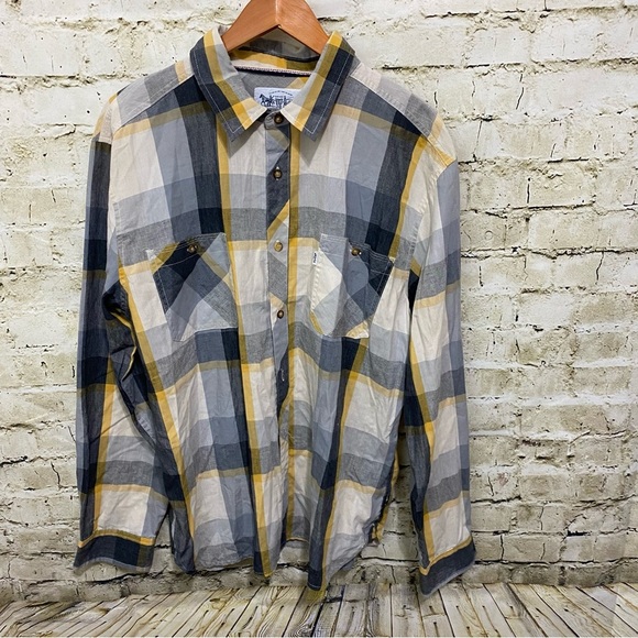 Levi Strauss Gray Yellow Plaid Long Sleeve Button Up - Picture 1 of 5